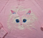 Vintage Cat Sweatshirt Womens Medium Pink Crewneck 80s Lake Tahoe Raglan Kitten