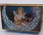 Vintage Cherub Angel Hinged Jewelry Trinket Box Brass Mirror Lining 
