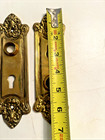 Pair Renovators Supply Door Knob Plates Ornate Cast Polished Brass Skeleton Key