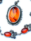 Vtg Baltic Amber Sterling  Set   Pendant  Dangle Earrings Grapevine Bracelet