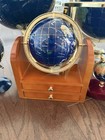 Vintage Blue Lapis Ocean Gemstone World Map Globes Gold Plated