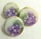 Lovely Set Of 3 Antique Porcelain Flower Buttons W  Hand Painted Violets 1-1 16 