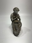 Antique vintage Cast Metal Figurine Woman     Reading At Desk Table Rustic Decor
