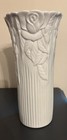 Vintage Ribbed White Porcelain Vase With Raised Roses