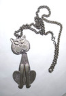 Vintage 1970s Mid Century Dangling Cat Articulated Silver Tone Necklace Pendant