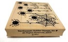 Hanging Spiders Web Halloween Rubber Stamp Wood Mount 4x4 75  Northwoods