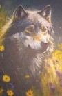 8  X 10  Matted 5  X 7  Print Of Painting Of Portrait Of Wolf   Yellow Flowers