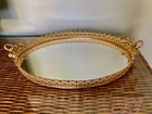 Vtg Mirrored Vanity Perfume Tray Gold Filigree Oval Dresser Hollywood  Regency 