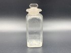 19th C  Clear Glass Apothecary Medical Bottle W  Stopper Rare Square Base 3 3 4 