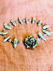 Antique Art Nouveau Rose Clasp Sterling Silver Baroque Pearl Crystal Bracelet 
