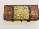 Vintage Humpback Trunk Faux Leather Keepsake Box Embossed Storage Treasure Chest
