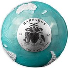 Blue Frozen Marble Planet Earth Sphere  3 Oz Silver Coin 2023 Barbados