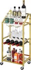Bar Cart With Mirrored Shelf  Serving Cart For Home  Drink Cart With Wine Rack  