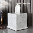 Natural Marble Tissue Box Cover Carrara White Stone Square Holder For Home