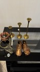 Vintage Brass   Copper Decor Lot Candlesticks Eagle Holder Baby Shoes Lot Of 4