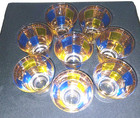 Culver Glasses Set Of 8  royal Checkers  Blue And Yellow Pattern 22 Kgold Signed