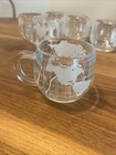 Set Of 6 Nestle Nescafe Etched Clear Glass World Globe Map Coffee Mugs