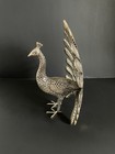 Vtg Large Silver Tone Metal Peacock Bird Statue Home Decor 10 1 2    Centerpiece