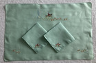 Vintage Madeira Hand Embroidered English Hunt   Fox Hunt 3pc Breakfast Set Linen