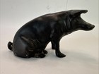 Vintage Cast Iron Black Sitting Pig Piggy Bank   Doorstop  Heavy Rustic