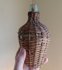 1880 Wicker Covered Aqua Kidney Shape Small 9  Demijohn Liquor Bottle
