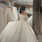 Elegant White Wedding Dress Square Neck Long Sleeved Lace Appliques Bridal Gowns