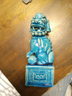 Vintage Chinese Turquoise Glazed Porcelain Foo Dog Figurine Statue 5 1 2  High