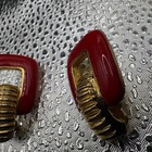 Vintage Gay Boyer Red Enamel Gold Tone Clip-on Earrings     Bold Statement Retro