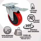 Heavy-duty 5    Pu Casters  330lb Rating - Swivel Lock  Non-marking Wheels