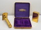 Vtg Gillette New Deluxe Tuckaway 17mm Lacquer Gold Slide Clasp Safety Razor Deco