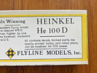 Vintage Flyline Models Heinkel He 100d Balsa Kit  1977      Designed By Don Srull
