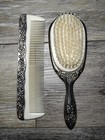 Vintage Ornate Hair Brush   Comb Set Silver Plated Vanity Set Floral