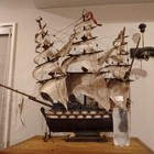 Antique Sailing Ship Model Wooden Boat Nautical Decor Display Ornament Used
