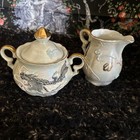 Moriage White Lusterware Lithopane Dragonware Tea Creamer   Sugar Bowl Rare Old