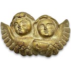 Vintage Folk Art Hand Carved Wood Pair Angels Wings Antique Gold Gilt Mexico Euc