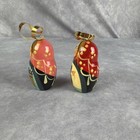 Vintage Miniature Russian Matryoshka Doll Ornaments Set Of 2 Hand Painted Wood