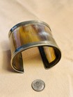 Vintage Natural Buffalo Horn silver Cuff Bangle Bracelet 2 25  W X 6 5  L Vgc