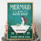 Beautiful Mermaid Bath Soap Wash Your Tail Poster Print Art Vintage Unframed