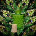 Green Colored Diamond-cut Vintage Style Glass Round Bottle Height   4 75 Inch