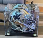 Football Helmet Display Case W black Acrylic Base Gold Risers Mirror - Full Size