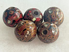 5 Antique Japanese Ojime Wood Beads Handmade Inlaid Mop  3 4 