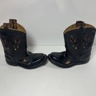 Vtg 50 s Toddler Cowboy Boots By Texas Boot Co  Black Inlay Leather Flowers