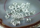20 Silver Rhinestone Square Rondelle Beads 8mm