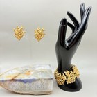Vintage Signed Napier Nugget Gold Tone Bracelet   Earrings Set  1971 Runway