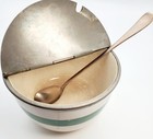 Antique Sugar Bowl Metal Hinged Lid With Sugar Spoon 