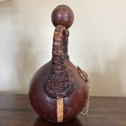 Vtg Leather Covered Liquor Decanter Bottle   Lion Head W chain   Italy   10 5   