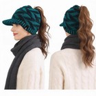 Women s Beanietail Warm Knit Hat Messy High Bun Ponytail Medium  B341-blue