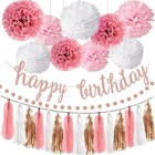Pink Rose Gold Birthday Party Decorations Set  Rose Gold Glittery Happy Birth   