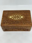 Vtg Hand-carved Wooden Jewelry Box Trinket Keepsake Box Floral Design Wood Chest