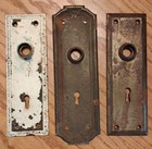 Lot Of 3 Vintage Salvaged Door Knob Skeleton Key Door Plates Iron   Steel